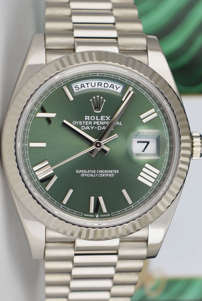 ROLEX White Gold Day Date President Green Roman Dial Model 228239