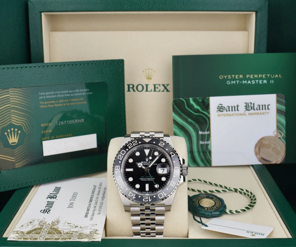 ROLEX New Stainless GMT Master II Bruce Wayne Card Model 126710 GRNR