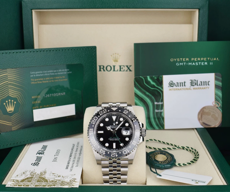 ROLEX New Stainless GMT Master II Bruce Wayne Card Model 126710 GRNR