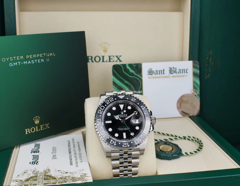ROLEX New Stainless GMT Master II Bruce Wayne Card Model 126710 GRNR