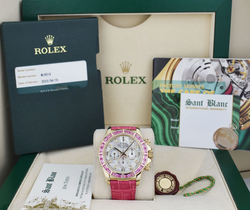 ROLEX 18kt Gold Daytona Mother of Pearl Diamond Custom Pink Baguette Bezel Model 16518
