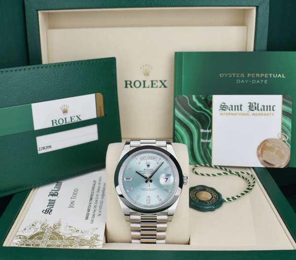 ROLEX Platinum Day Date 40 President Ice Blue Diamond w/ Card Model 228206*