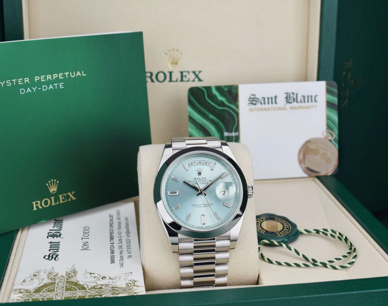 ROLEX Platinum Day Date 40 President Ice Blue Diamond w/ Card Model 228206*