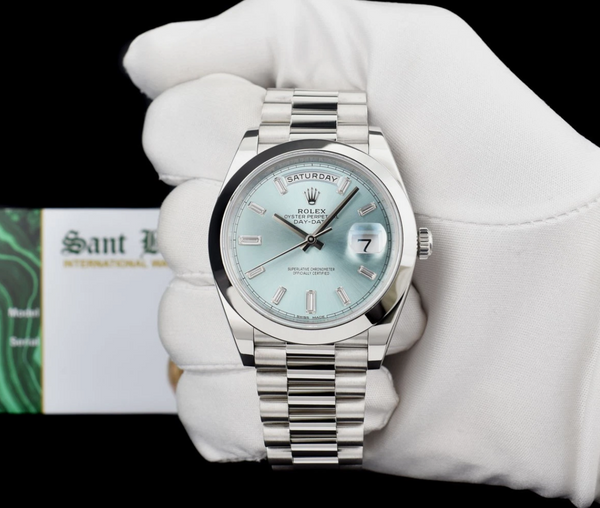 ROLEX Platinum Day Date 40 President Ice Blue Diamond w/ Card Model 228206*