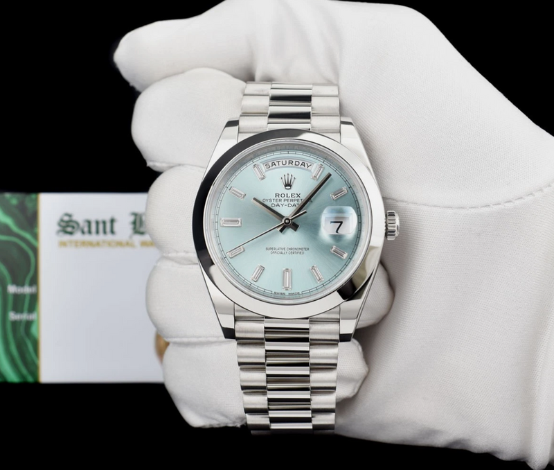 ROLEX Platinum Day Date 40 President Ice Blue Diamond w/ Card Model 228206*