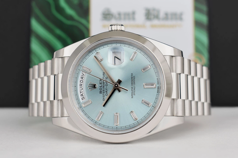 ROLEX Platinum Day Date 40 President Ice Blue Diamond w/ Card Model 228206*