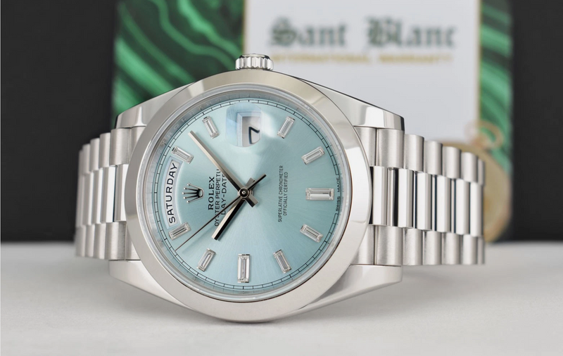 ROLEX Platinum Day Date 40 President Ice Blue Diamond w/ Card Model 228206*