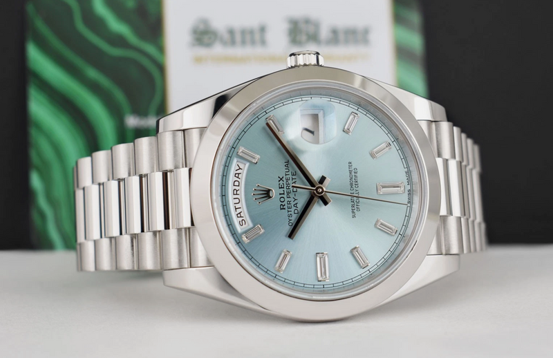 ROLEX Platinum Day Date 40 President Ice Blue Diamond w/ Card Model 228206*
