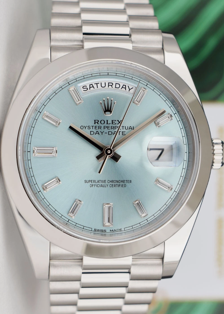ROLEX Platinum Day Date 40 President Ice Blue Diamond w/ Card Model 228206*
