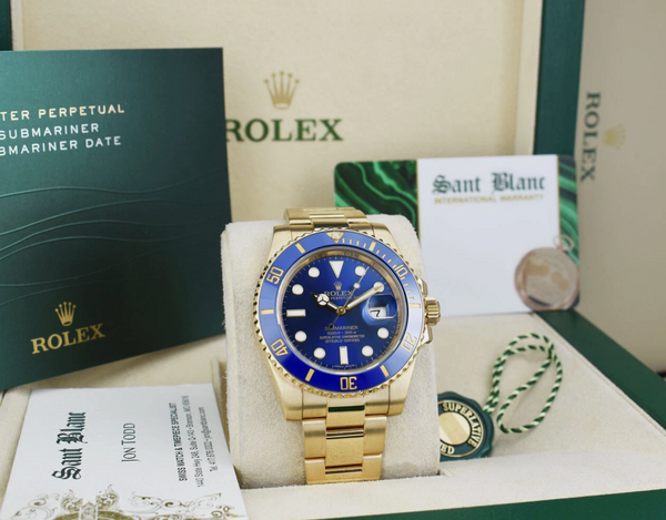 ROLEX 40mm 18kt Gold Submariner Blue Dial BOX BOOKS TAGS Model 116618 LB