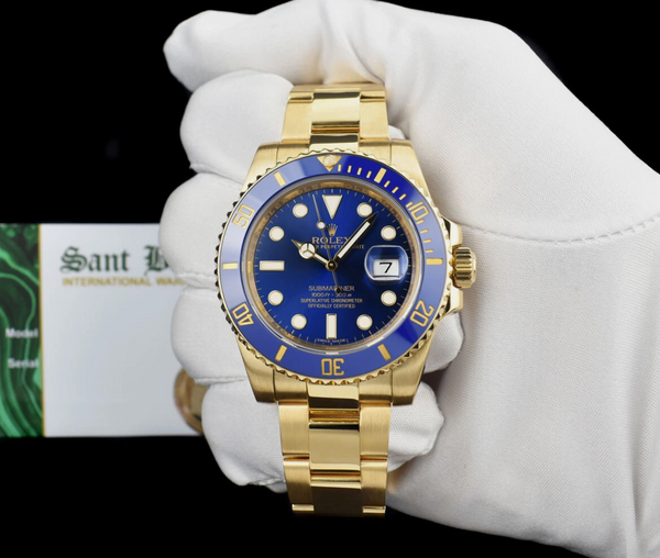 ROLEX 40mm 18kt Gold Submariner Blue Dial BOX BOOKS TAGS Model 116618 LB