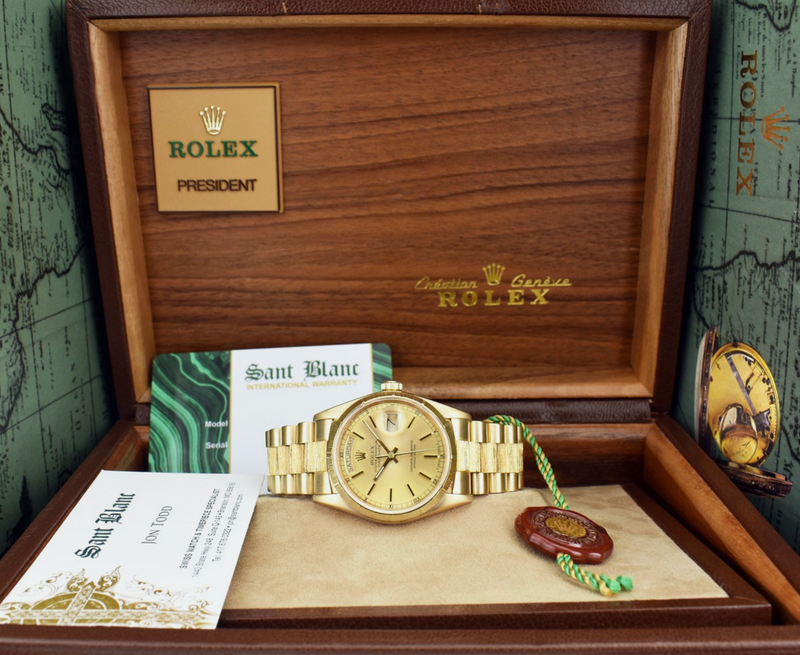 ゴールドラディッツ ROLEX 36mm 18kt Gold Day Date Bark President Champagne Stick Dial