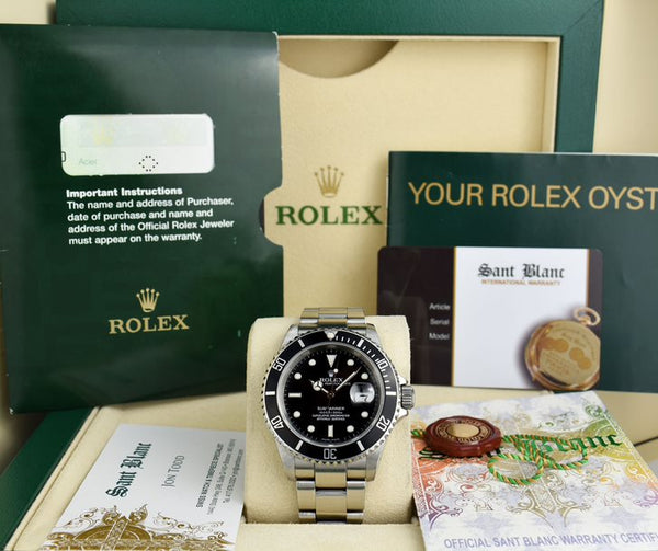 ROLEX - 40mm Stainless Steel Submariner Black Dial No Holes 16610