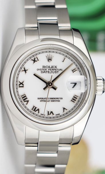 ROLEX - Ladies SS DateJust 26mm White Roman Dial w/ PAPERS 179160