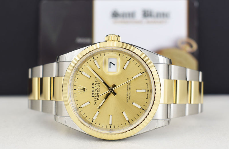 ROLEX 2022 18kt Gold & Stainless Steel Datejust 36 Champagne Index with Card Model 126233