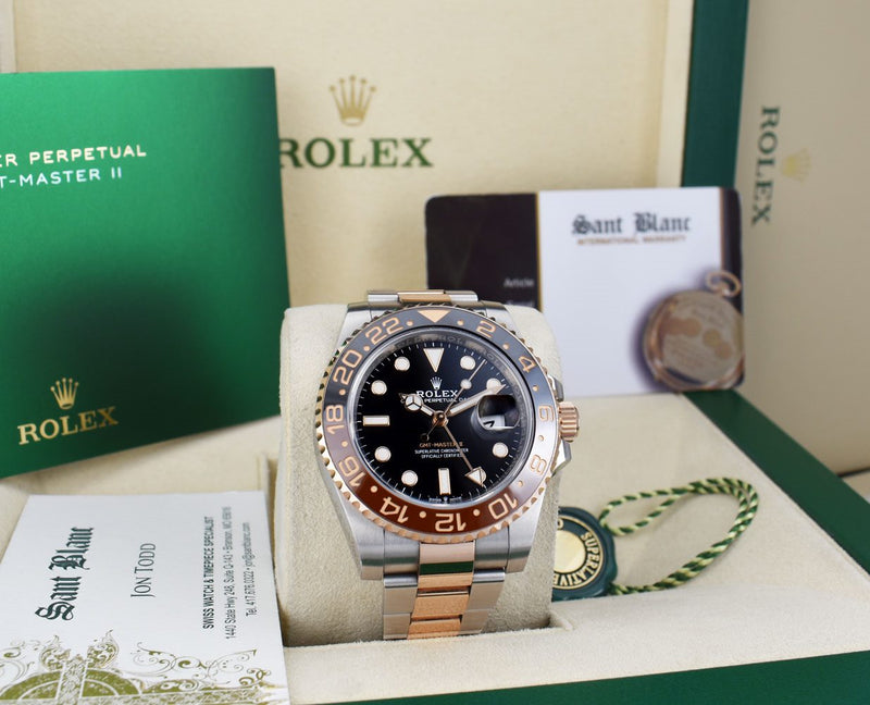 ROLEX 18kt Rose Gold & Stainless Steel GMT Master II Root Beer Box & Card Model 126711