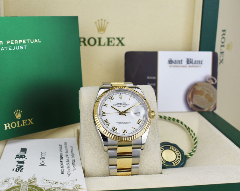 ROLEX 2020 18kt Gold & Stainless Steel Datejust 36 White Roman Box & Card Model 126233