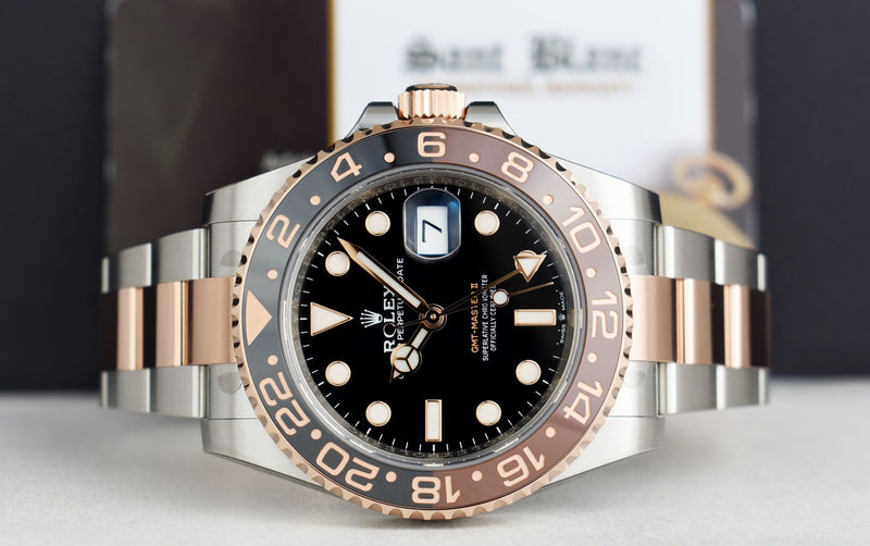 ROLEX Rose Gold & Stainless Steel GMT Master II Root Beer with Card Model 126711 CHNR
