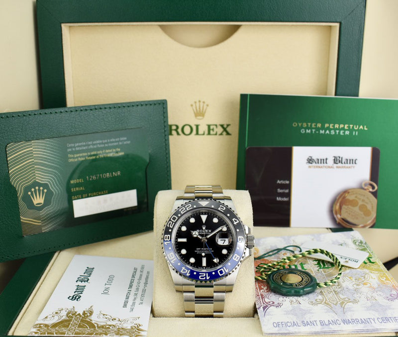 ROLEX 2023 Stainless Steel GMT Master II Batman with Card Model 126710 BLNR
