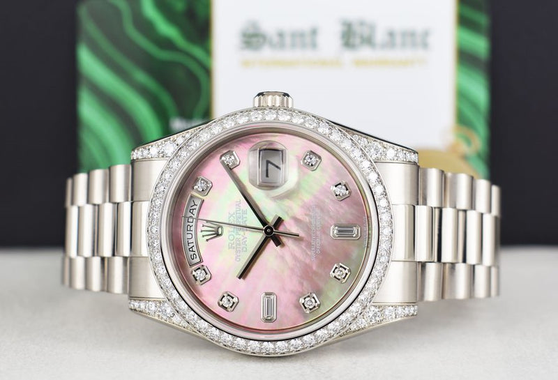 ROLEX White Gold Day Date President MOP Diamond Dial w/ PAPERS 118389