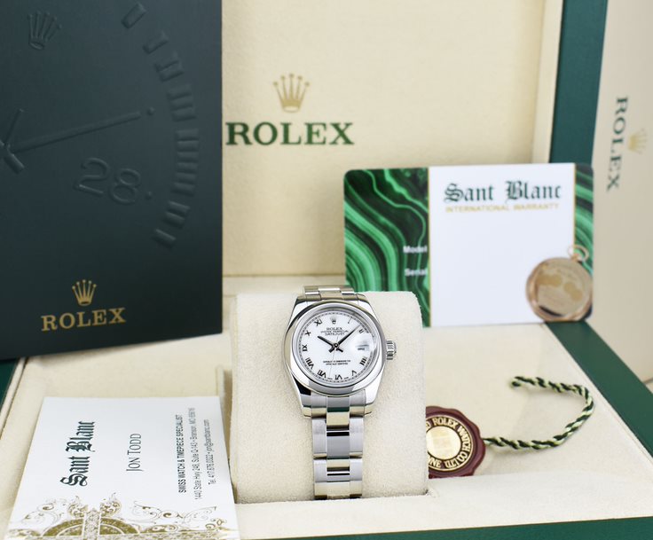 ROLEX - Ladies SS DateJust 26mm White Roman Dial w/ PAPERS 179160