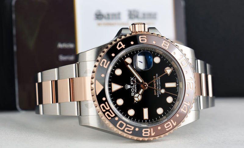 ROLEX Rose Gold & Stainless Steel GMT Master II Root Beer with Card Model 126711 CHNR
