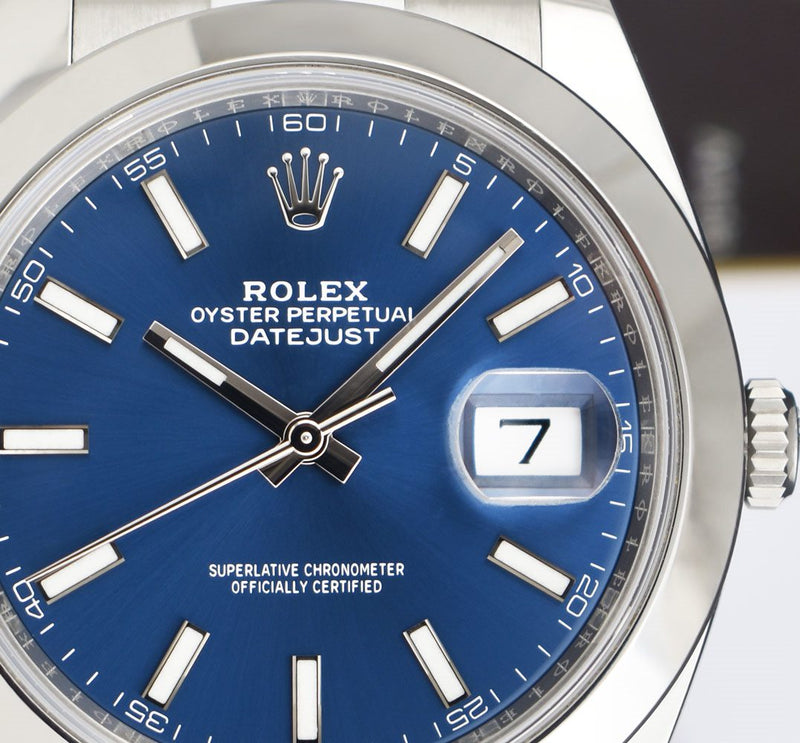 ROLEX Stainless Steel DateJust 41 Blue Index Dial Box & Tags Model 126300