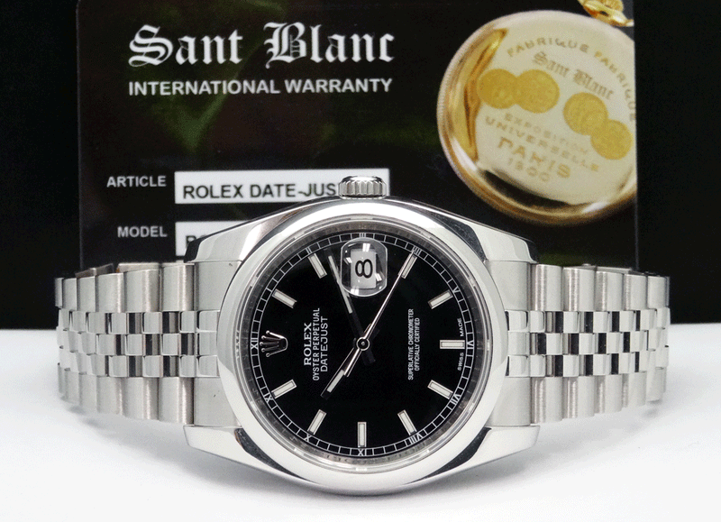 ROLEX Mens Stainless Steel Datejust 36 Black Index Dial Jubilee