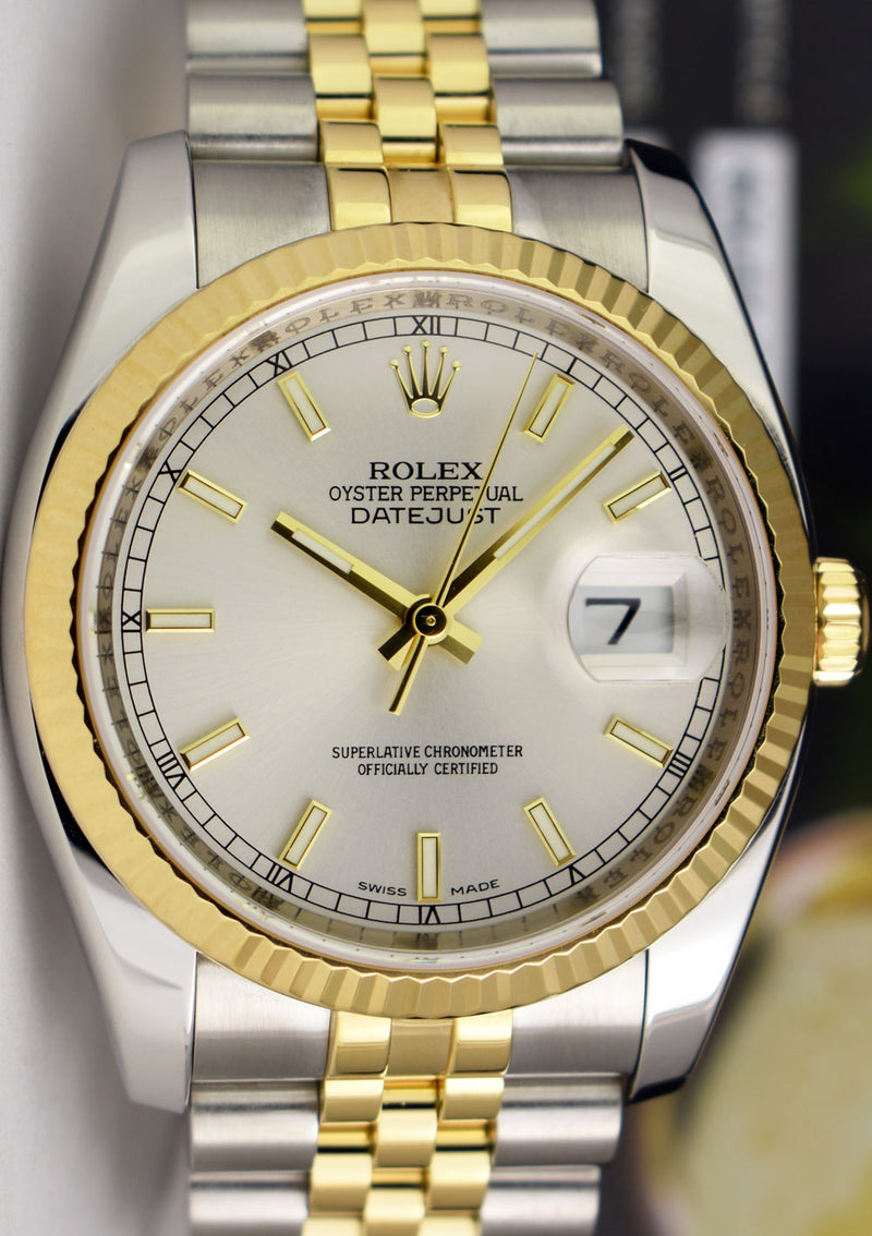 ROLEX - Men's 18kt Gold & SS DateJust 36 Silver Index Dial Jubilee Bracelet Model 116233