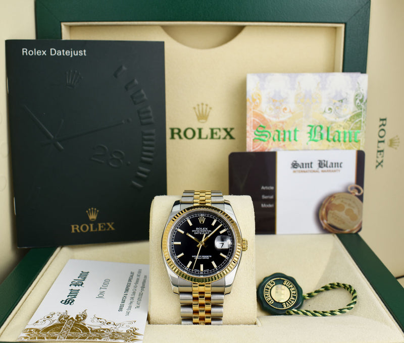 forretning dyr lavendel Rolex Rehaut 36mm 18kt Gold & Stainless Steel DateJust Black Index Dia –  Sant Blanc