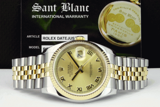 ROLEX - Men's 36mm 18kt Gold & SS DateJust 36 Champagne Roman 116233
