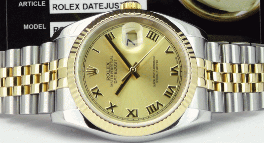 ROLEX - Men's 36mm 18kt Gold & SS DateJust 36 Champagne Roman 116233