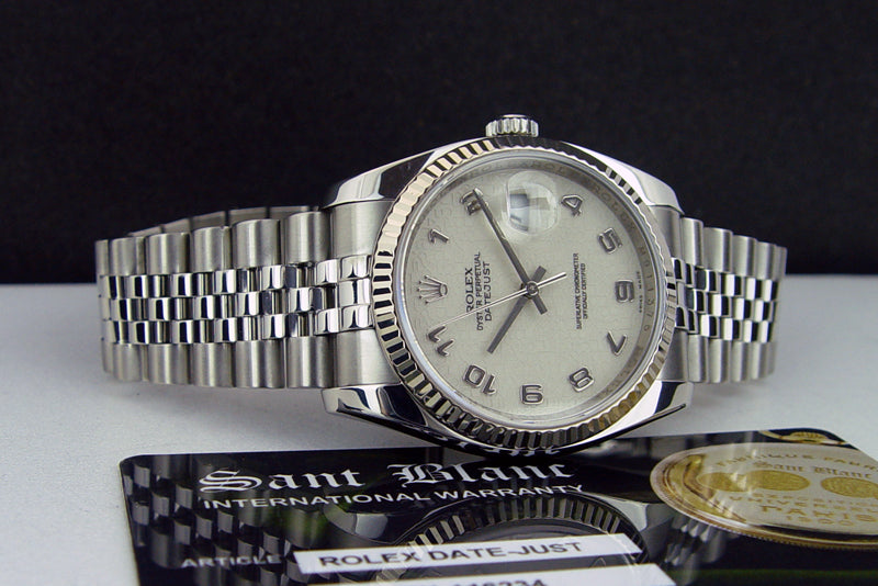Rolex White Gold & Stainless Steel Datejust Cream Jubilee Arabic Dial Model 116234