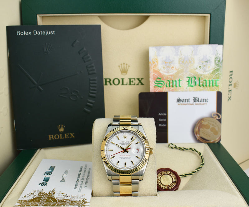 ROLEX 36mm 18kt Gold & Stainless Steel Turn-O-Graph Datejust White Dial Model 116263