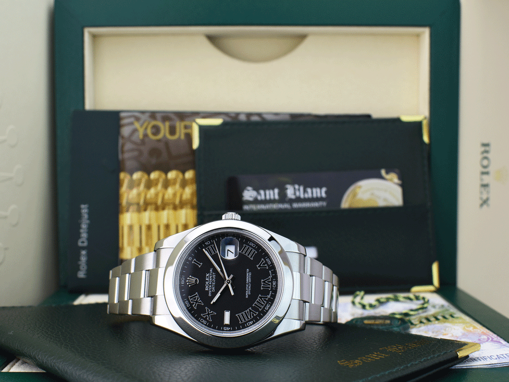 ROLEX 41mm Mens Stainless Steel DateJust II Black Roman Dial Model