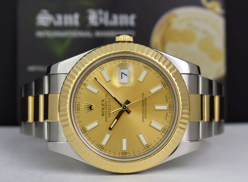 ROLEX Mens 18kt Gold & Stainless Steel DateJust II Champagne Index Model 116333