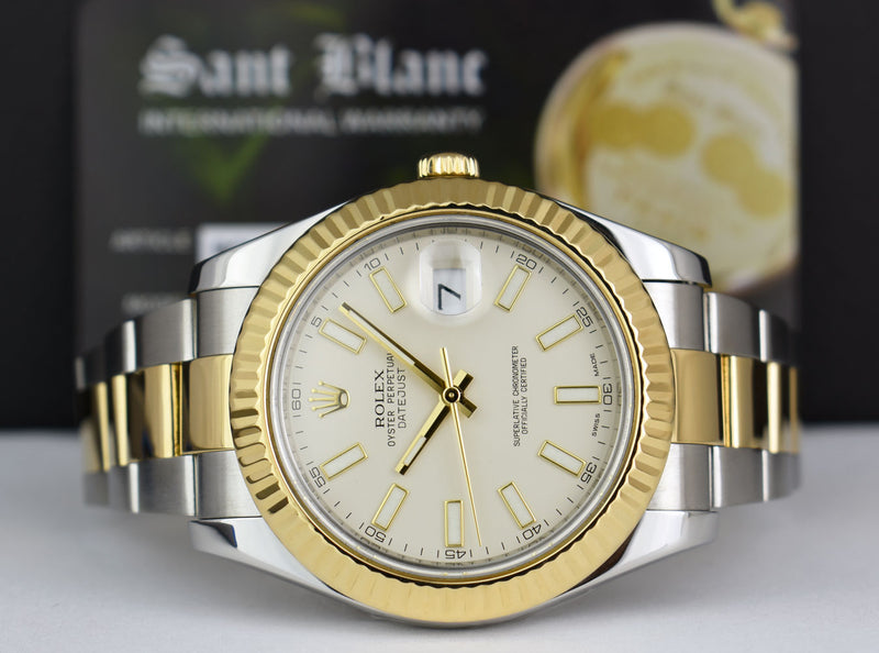 ROLEX Mens 18kt Gold & Stainless Steel DateJust II Ivory Index Model 116333