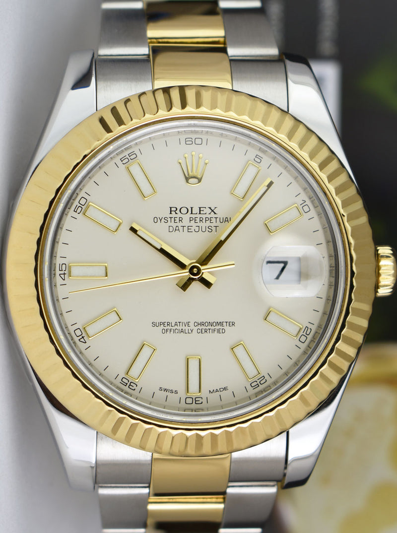 ROLEX Mens 18kt Gold & Stainless Steel DateJust II Ivory Index Model 116333