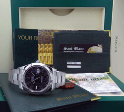 ROLEX 18kt White Gold & Stainless DateJust II Black Roman Dial Model 116334