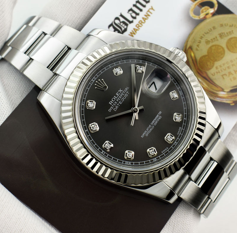 ROLEX 18kt White Gold Stainless Steel DateJust II Rhodium Gray
