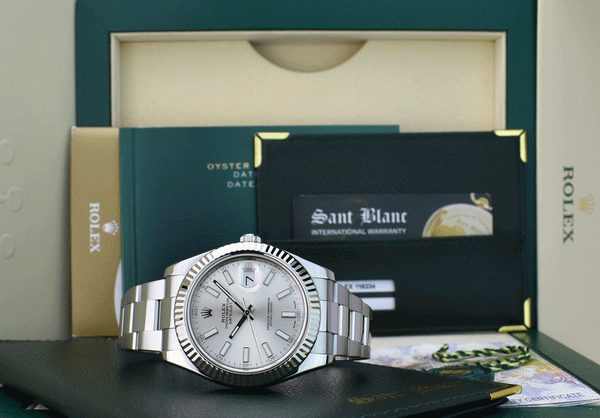 ROLEX Mens 18kt White Gold & Stainless Steel DateJust II Silver Index Dial Model 116334