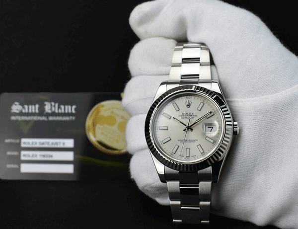 ROLEX Mens 18kt White Gold & Stainless Steel DateJust II Silver Index Dial Model 116334