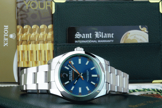 ROLEX Stainless Steel Milgauss BLUE Index Dial & GREEN Crystal 116400