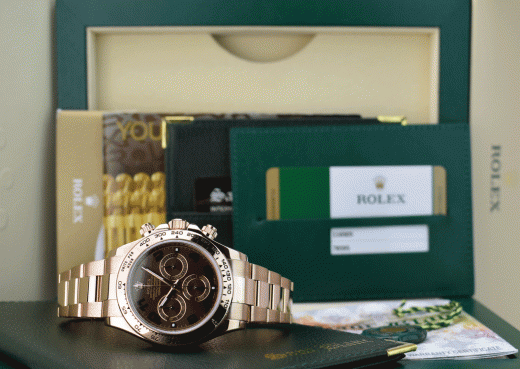 ROLEX 40mm 18kt Rose Gold Daytona Chocolate Arabic Dial Model 116505