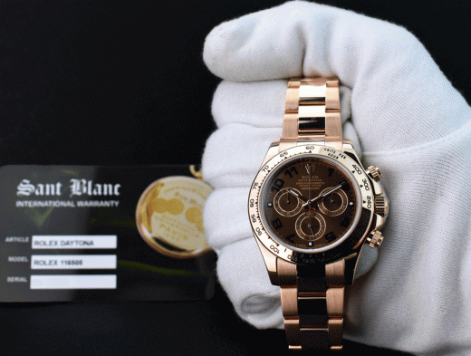 ROLEX 40mm 18kt Rose Gold Daytona Chocolate Arabic Dial Model 116505
