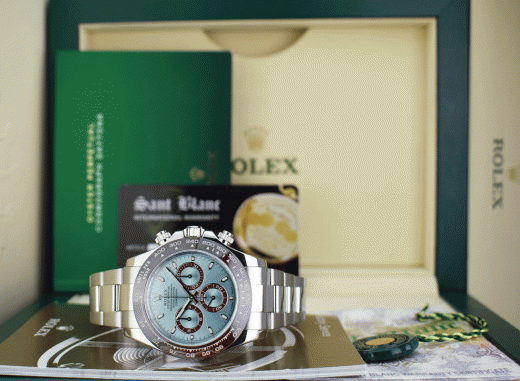 ROLEX Platinum Daytona Ice Blue Dial Chestnut Brown Bezel Model 116506