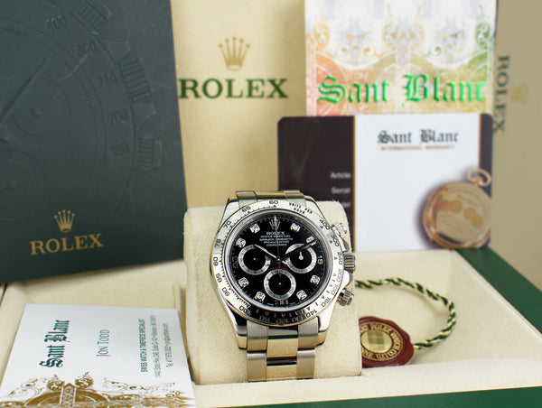 ROLEX REHAUT 40mm White Gold DAYTONA Black Diamond Dial Model 116509