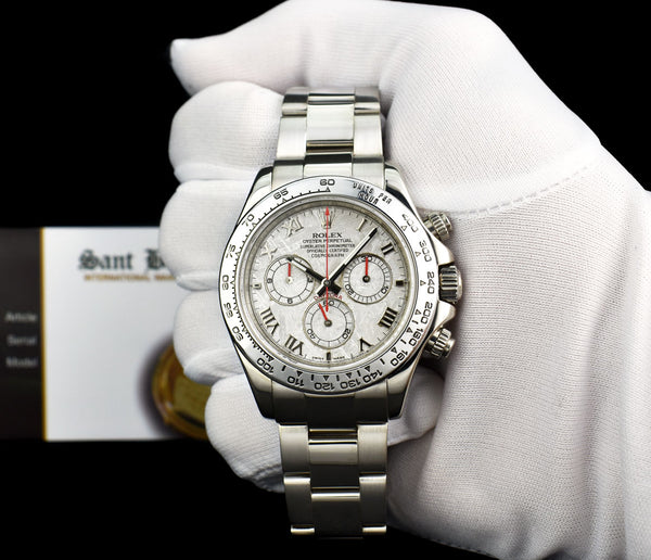 ROLEX 18kt White Gold Daytona on Bracelet Meteorite Roman Dial Model 116509
