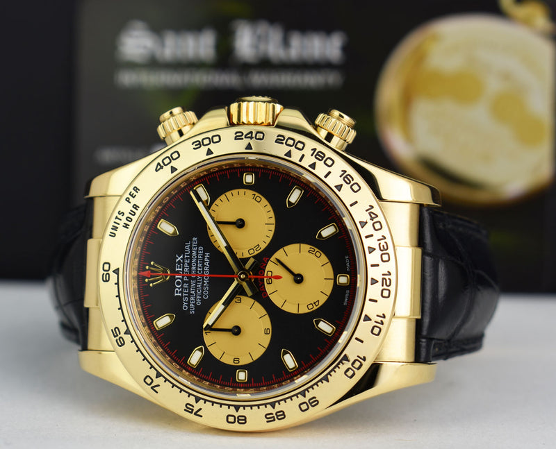 ROLEX Rehaut 18kt Gold Daytona Black Paul Newman Black Crocodile Strap Model 116518