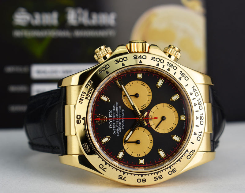 ROLEX Rehaut 18kt Gold Daytona Black Paul Newman Black Crocodile Strap Model 116518